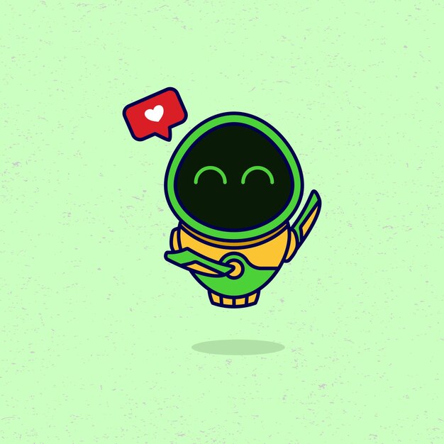 Robot with love sign in green color isolated on color background vector illustration design element