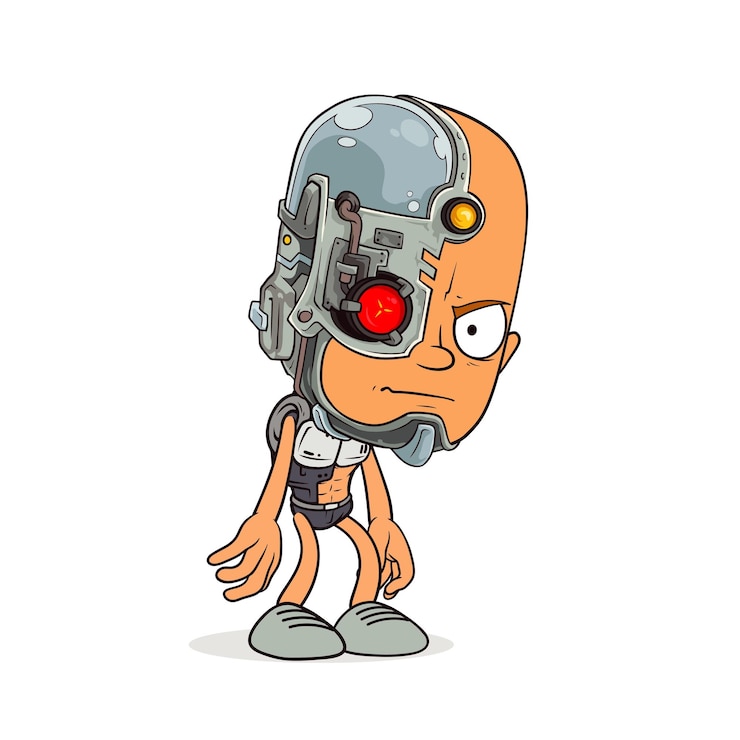 Vector a robot with a red light on his head and a red light on the face