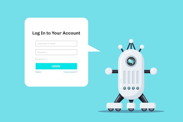 Robot with speech bubble for login form