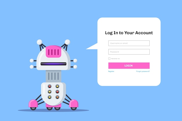 Robot with speech bubble for login form