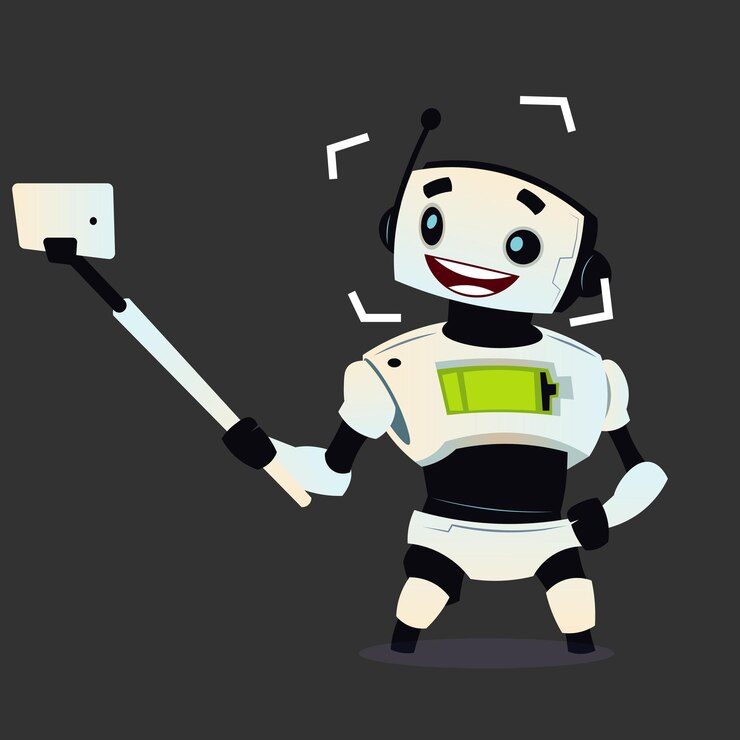 Vector a robot with a stick in his hand and the word robot on it