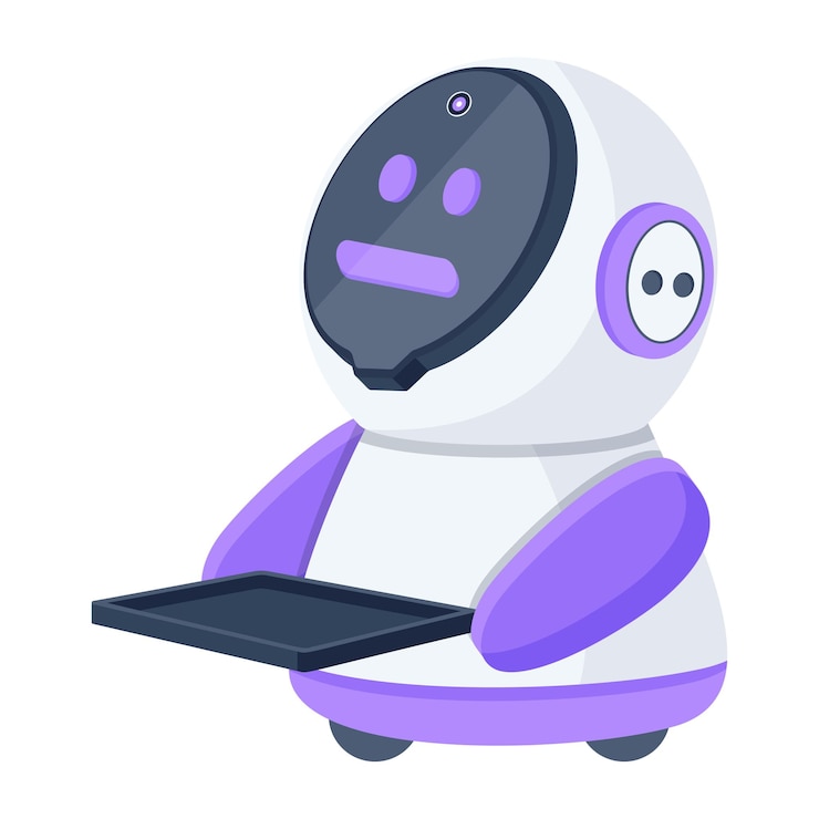 Vector a robot with a tablet in his hand is holding a tablet.
