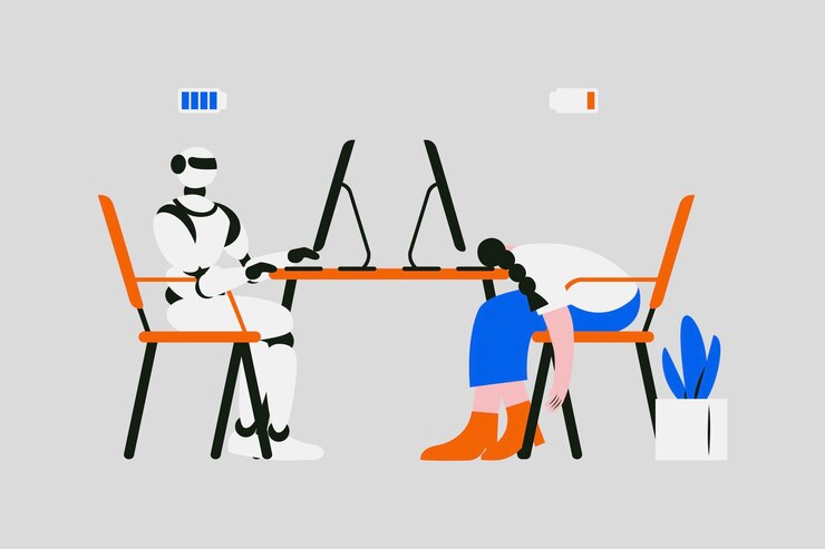 Vector robot working tirelessly vector illustration