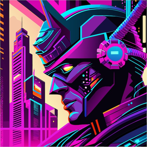 Robotachtige visie in neon cyberpunk pop-art tattoo