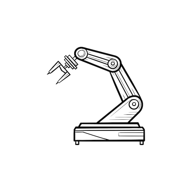 Robotarm hand getrokken schets doodle pictogram. industriële robot, robotindustrie en technologie, machineconcept