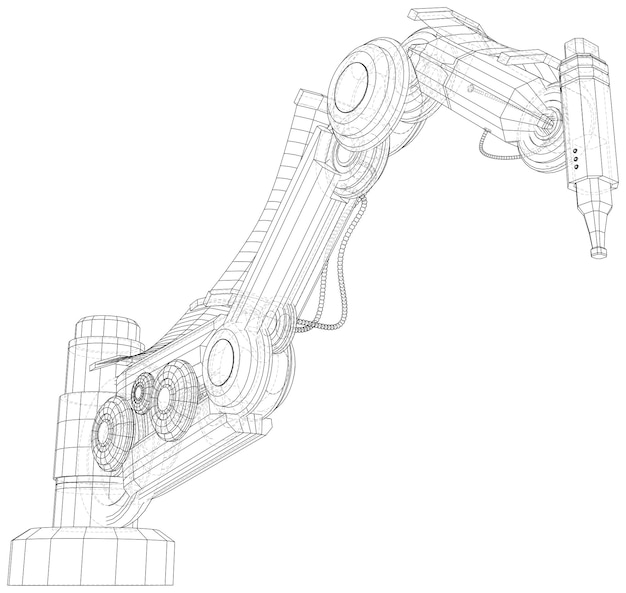 Robotarm industriële machines Technische illustratie wireframe Vector weergave van 3D