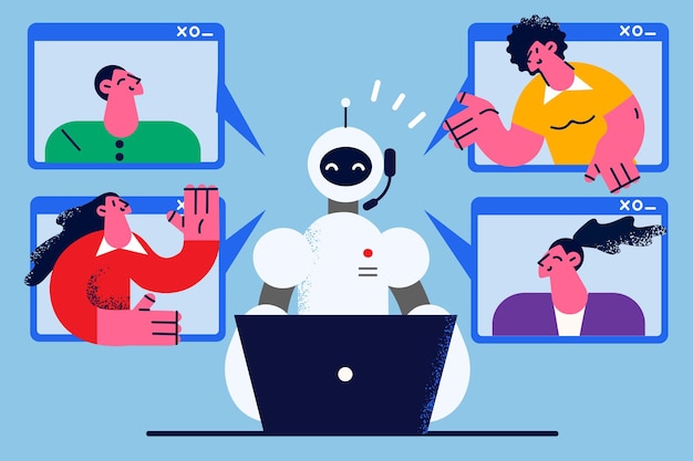 Robotassistent praten tijdens webcamgesprek met mensen