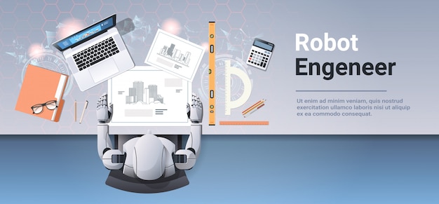 robotic architect drawing blueprint