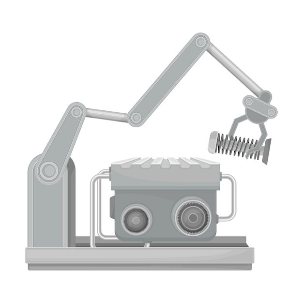 Vector robotic arm assemblage motor op transportband als auto productie vector illustratie