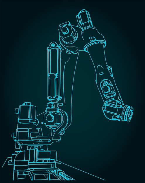 自動化された生産ラインのロボット腕のブループリント