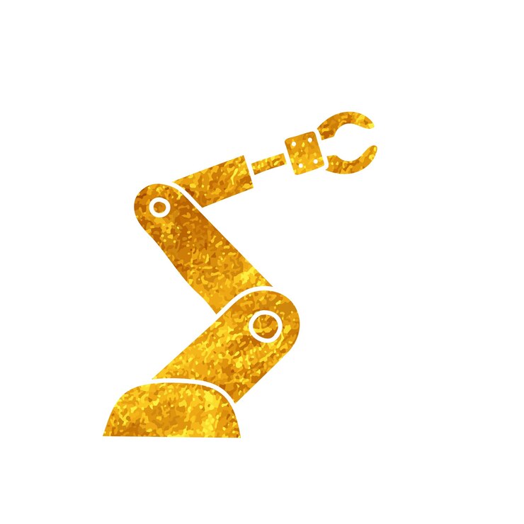 Vector robotic arm drawing in gold color style
