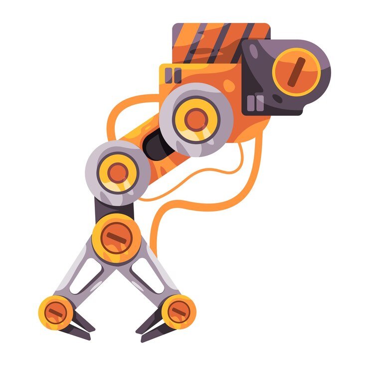 Vector robotic arm technology industrial automatic machine manufacturing production yellow illustration