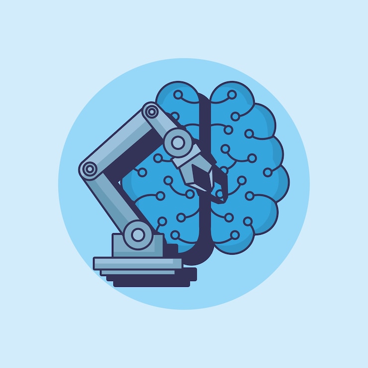 Vector robotic arm with brain icon 