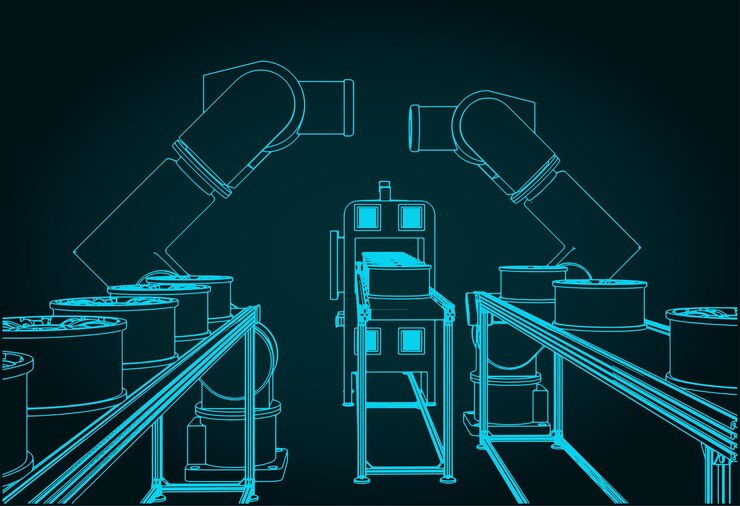Vector robotic factory line drawings