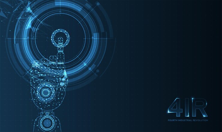 Vector robotic futuristic hud background concept of automatization machinery robotic technology