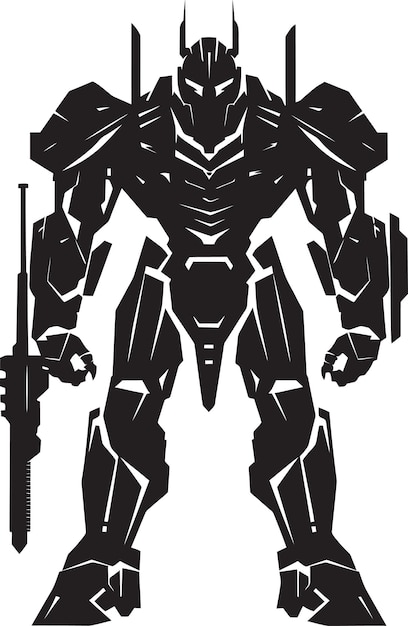 Robotic Guardian Vector Black Combat Android Precision Warrior Sentinel Zwarte Gewapende Robot Iconisch Em