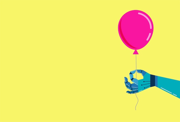 Vector robotic hand background with a pink balloon