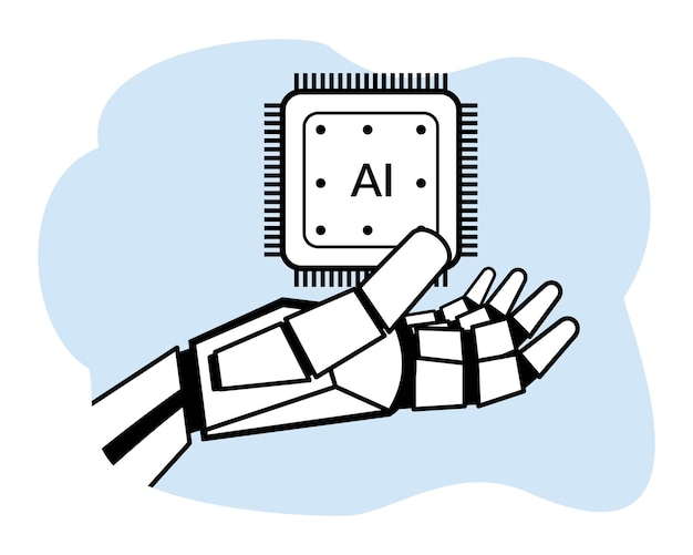 ai 인공 지능 칩을 들고 있는 로봇 손