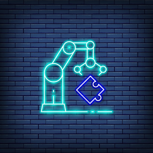 Robotic hand manipulator, industrial mechanical arm neon sign. background