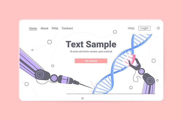 Mani robotiche che lavorano con robot dna che fanno esperimenti in laboratorio test del dna ingegneria genetica concetto di intelligenza artificiale