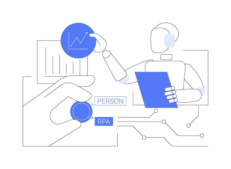 Vector robotic process automation abstract concept vector illustration person choosing rpa mode artificial intelligence industry workflow organization big data machine learning abstract metaphor
