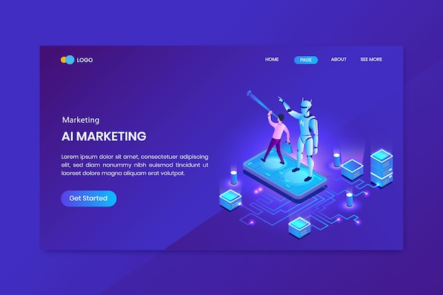 Robotic process automation isometric concept landing page