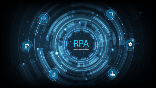 로 프로세스 자동화 (RPA) 개념: 지원 공장을 가진 비즈니스 기계 기술