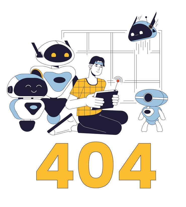 Vector robotic scientist laboratory error 404 flash message testing android ai technology empty state ui design page not found popup cartoon image vector flat illustration concept on white background