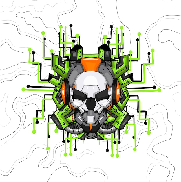 Robotic skull vector art illustration