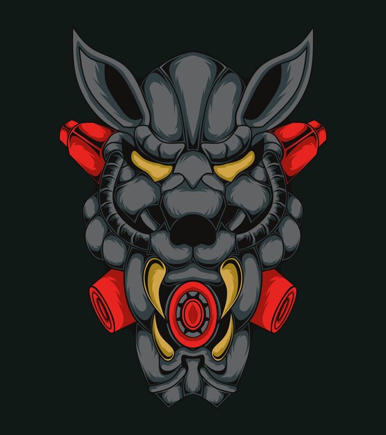 Vector robotic tiger head monster illustration