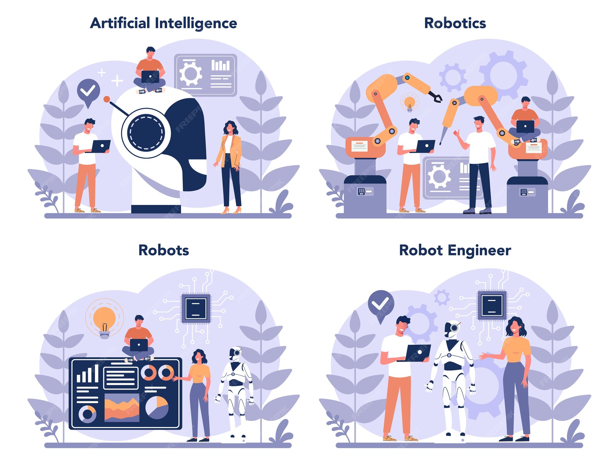 Premium Vector | Robotics concept set. robot engineering and ...