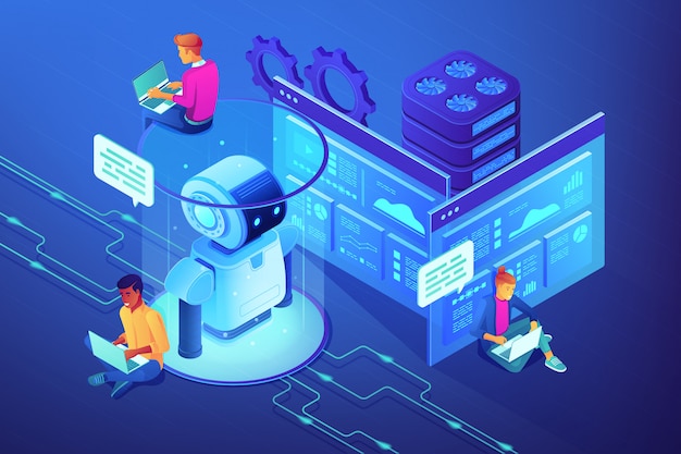 Robotics developer concept isometric illustration.