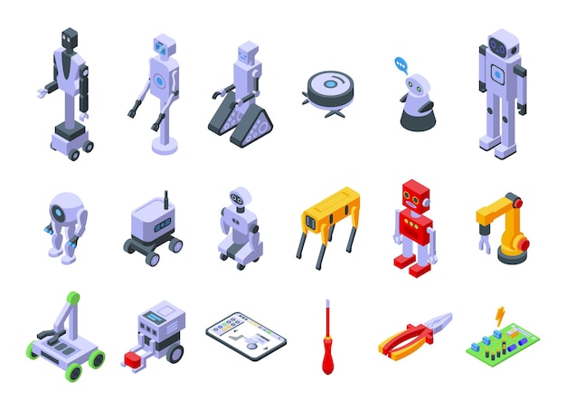 Vector robotics icons set isometric vector tech smart