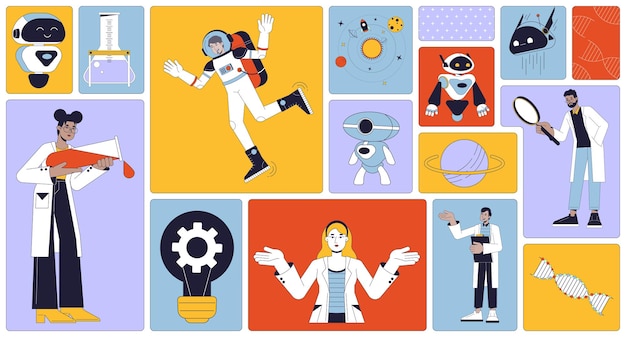 robotics lab research bento grid illustration set