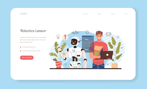 ロボット工学学校のコースのwebバナーまたはランディングページのロボット工学