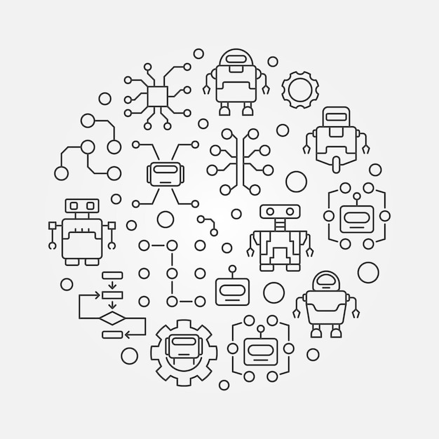 Robots and ai round illustration vector symbol made with\
artificial intelligence and robot signs