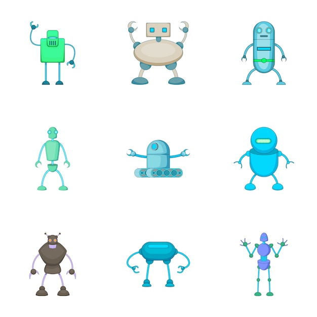 Robots assistants set, cartoon style