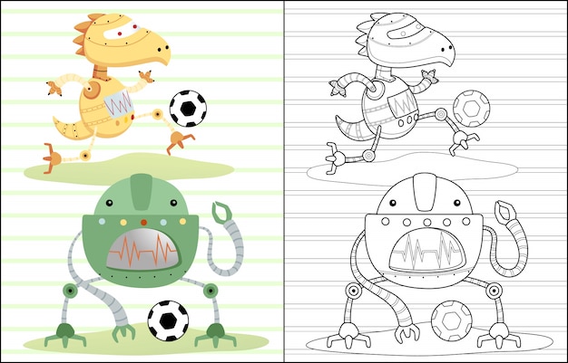 Robots cartoon playing soccer