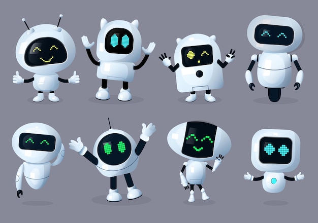 Robots character vector set design Robotic characters isolated for robot cyborg digital ai