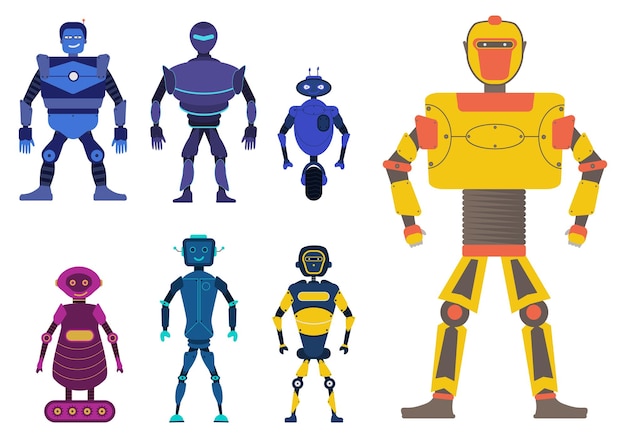 ベクトル ロボットかわいいキャラクター トランス アンドロイド セット人工サイボーグ技術未来ベクトル