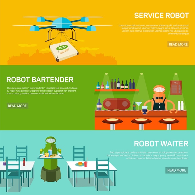 Robots design concept set with service robot