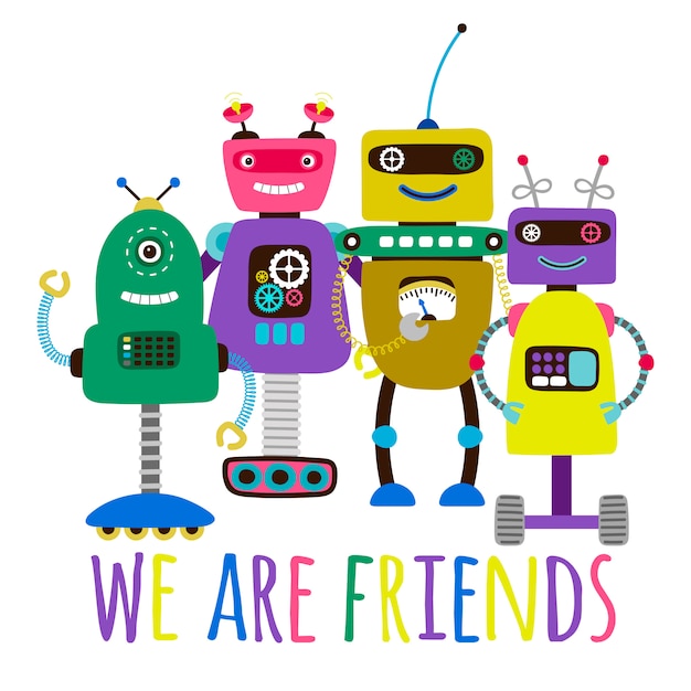 Vector robots drukken vriendschap concept kaart illustratie