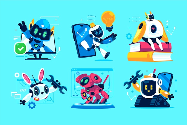 Robots in flat cartoon style