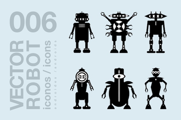 Robots flat icons 003 vector robot silhouettes set