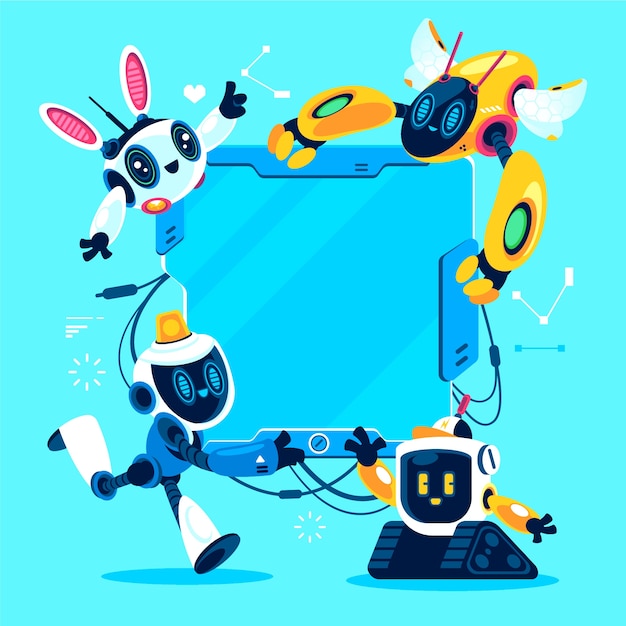 Vector robots frame in flat cartoon style