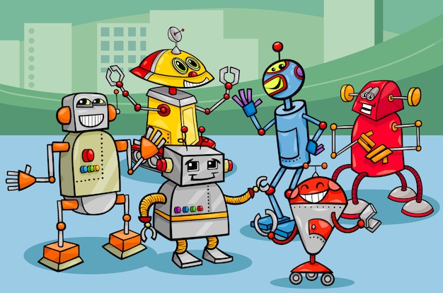 Vector robots groep cartoon illustratie