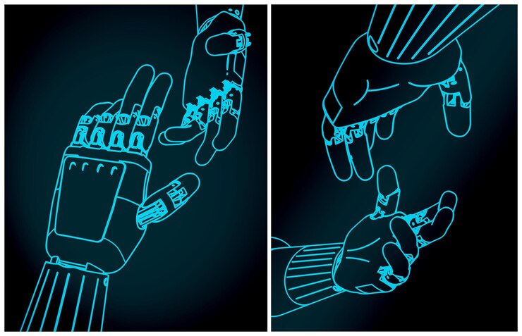 Vector robots helping hand