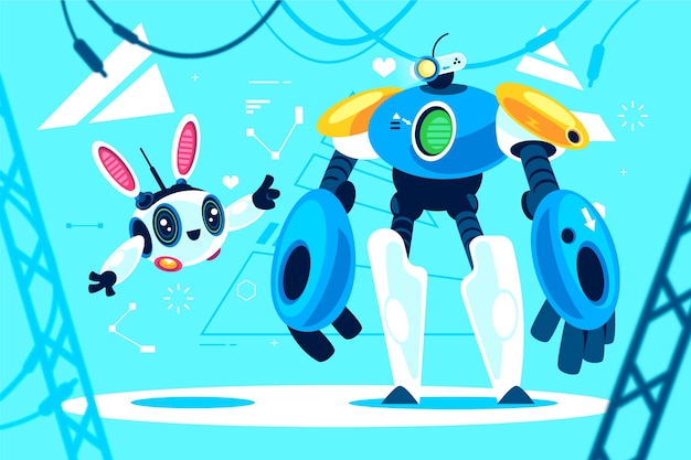 Vector robots illustration in flat cartoon style