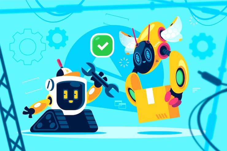Vector robots illustration in flat cartoon style