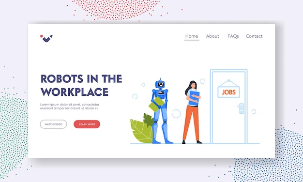 Роботы на рабочем месте шаблон целевой страницы hr robotization cyborg vs human concept собеседование по найму в офисе